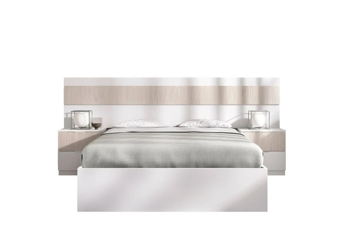 Letto matrimoniale moderno bianco e rovere 205x266cm comodo - Haima