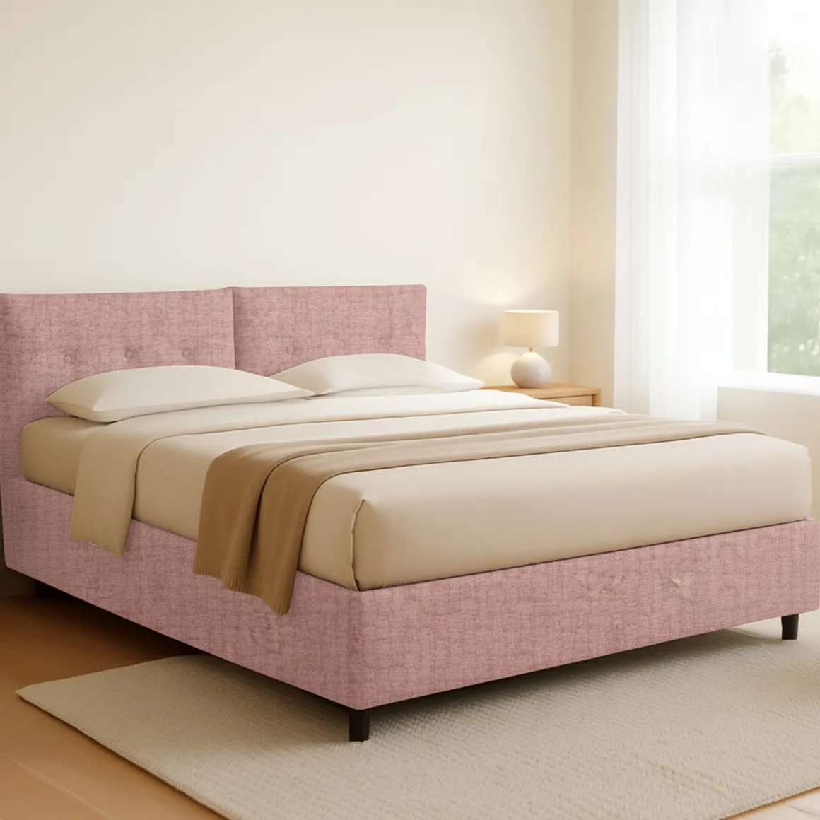 Letto Matrimoniale Rosa Sfoderabile Contenitore, Dimensione Materasso 160x190 cm - Levice