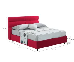 Letto Matrimoniale Rosso Materasso Incluso Sfoderabile, Contenitore Made in Italy - Bedero