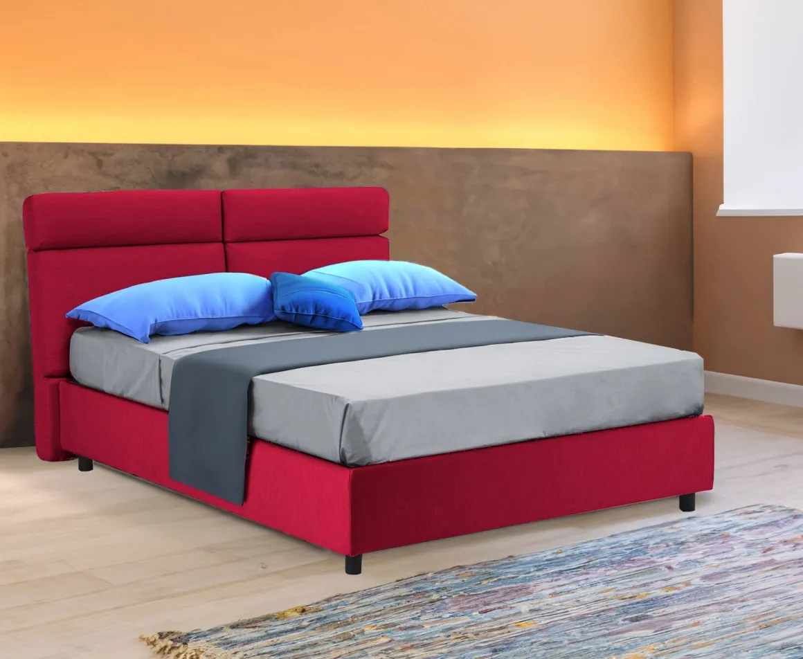 Letto Matrimoniale Rosso Sfoderabile Contenitore, Dimensione Materasso 160x190 cm Made in Italy - Alcatron