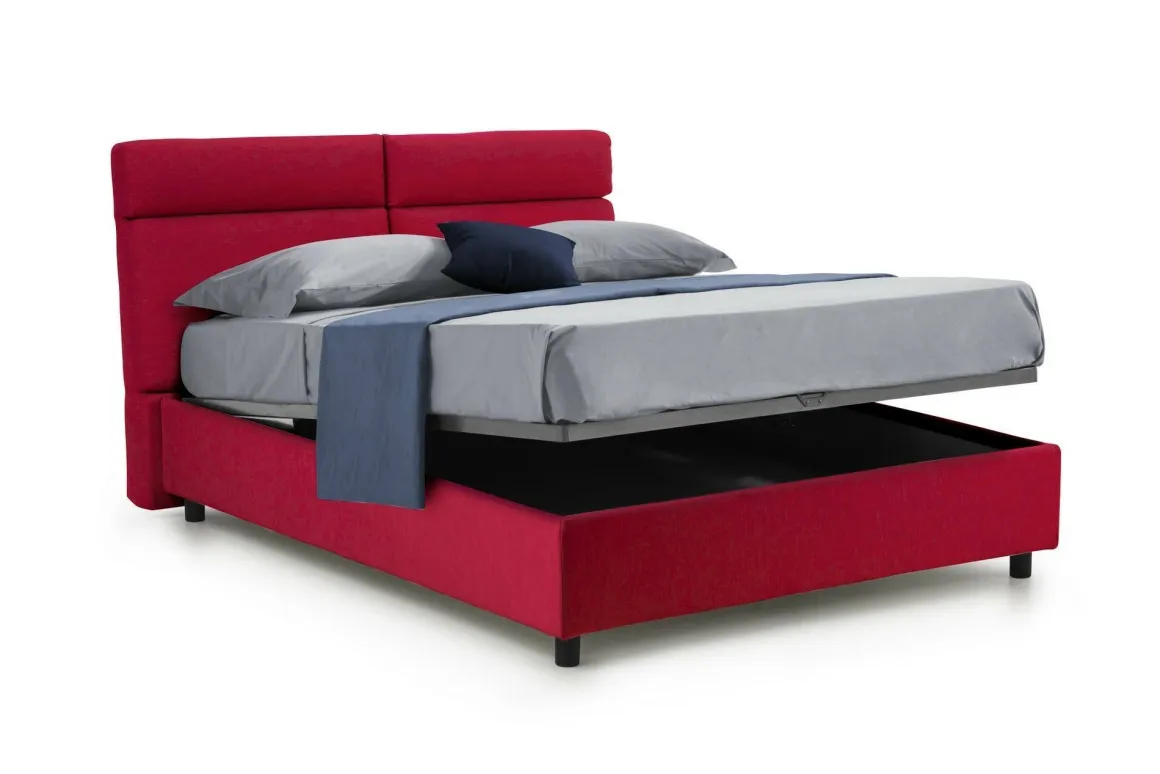 Letto Matrimoniale Rosso Sfoderabile Contenitore, Dimensione Materasso 160x190 cm Made in Italy - Alcatron