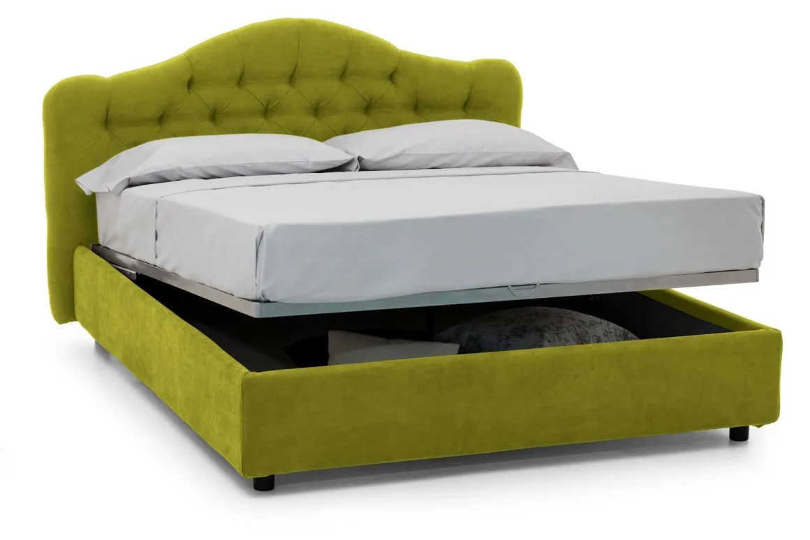 Letto Matrimoniale Verde Materasso Incluso Sfoderabile, Contenitore Made in Italy - Alfer