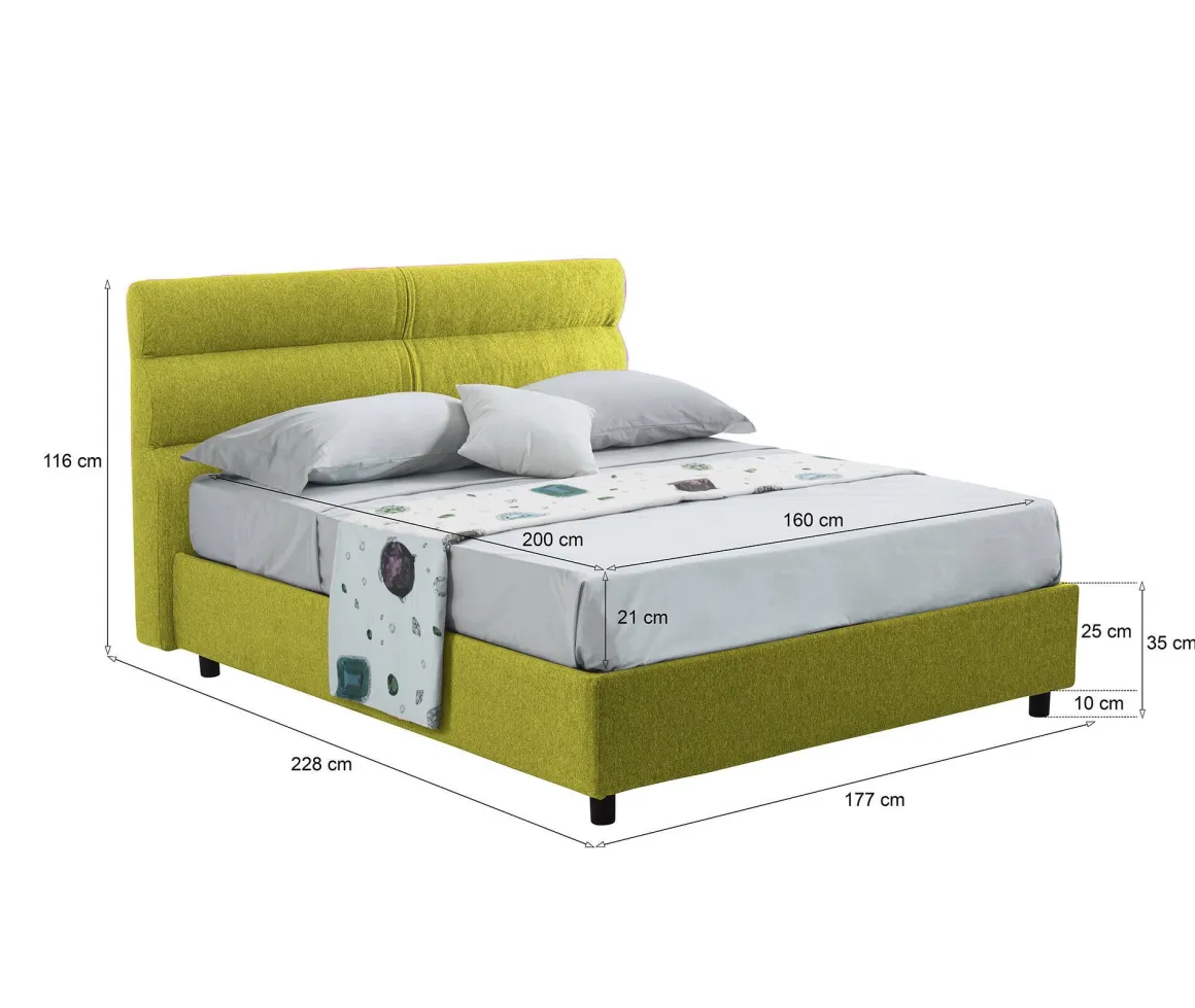 Letto Matrimoniale Verde Materasso Incluso Sfoderabile, Contenitore Made in Italy - Bedero