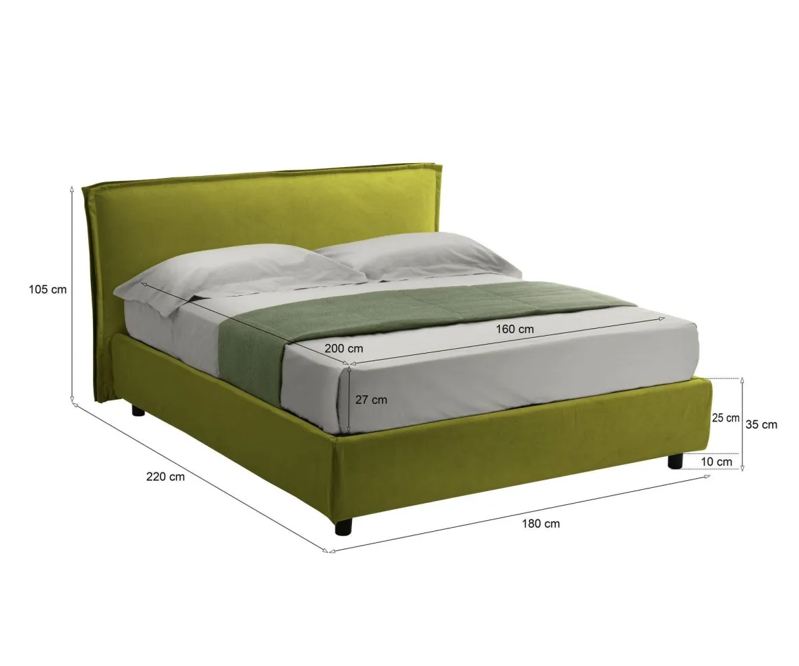 Letto Matrimoniale Verde Materasso Incluso Sfoderabile, Contenitore Made in Italy - Brunate
