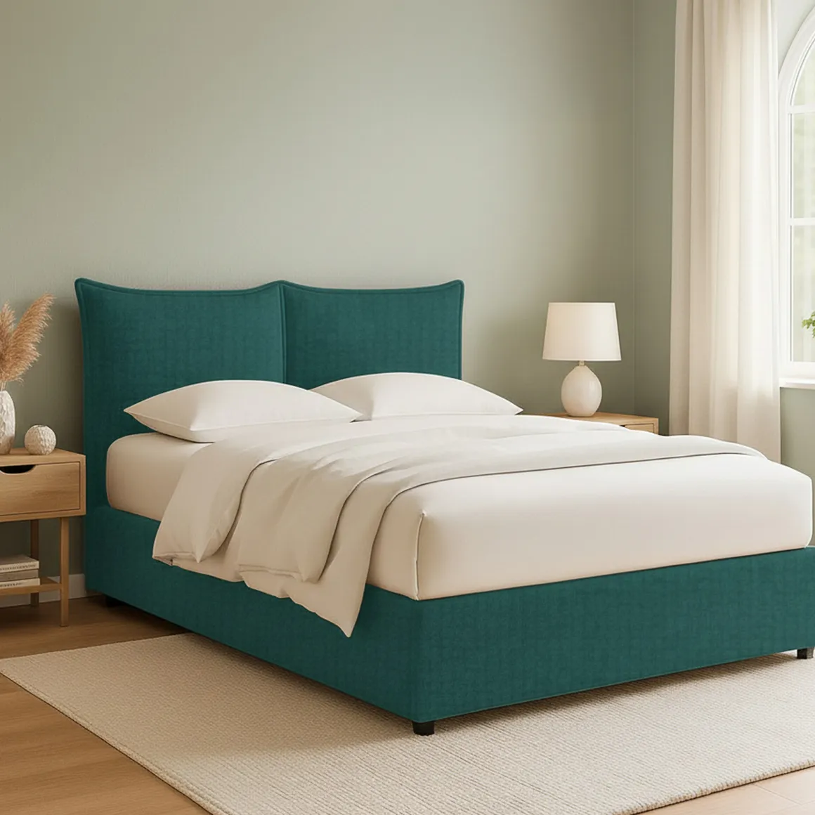 Letto Matrimoniale Verde Petrolio Sfoderabile Contenitore, Dimensione Materasso 160x190 cm - Calcio