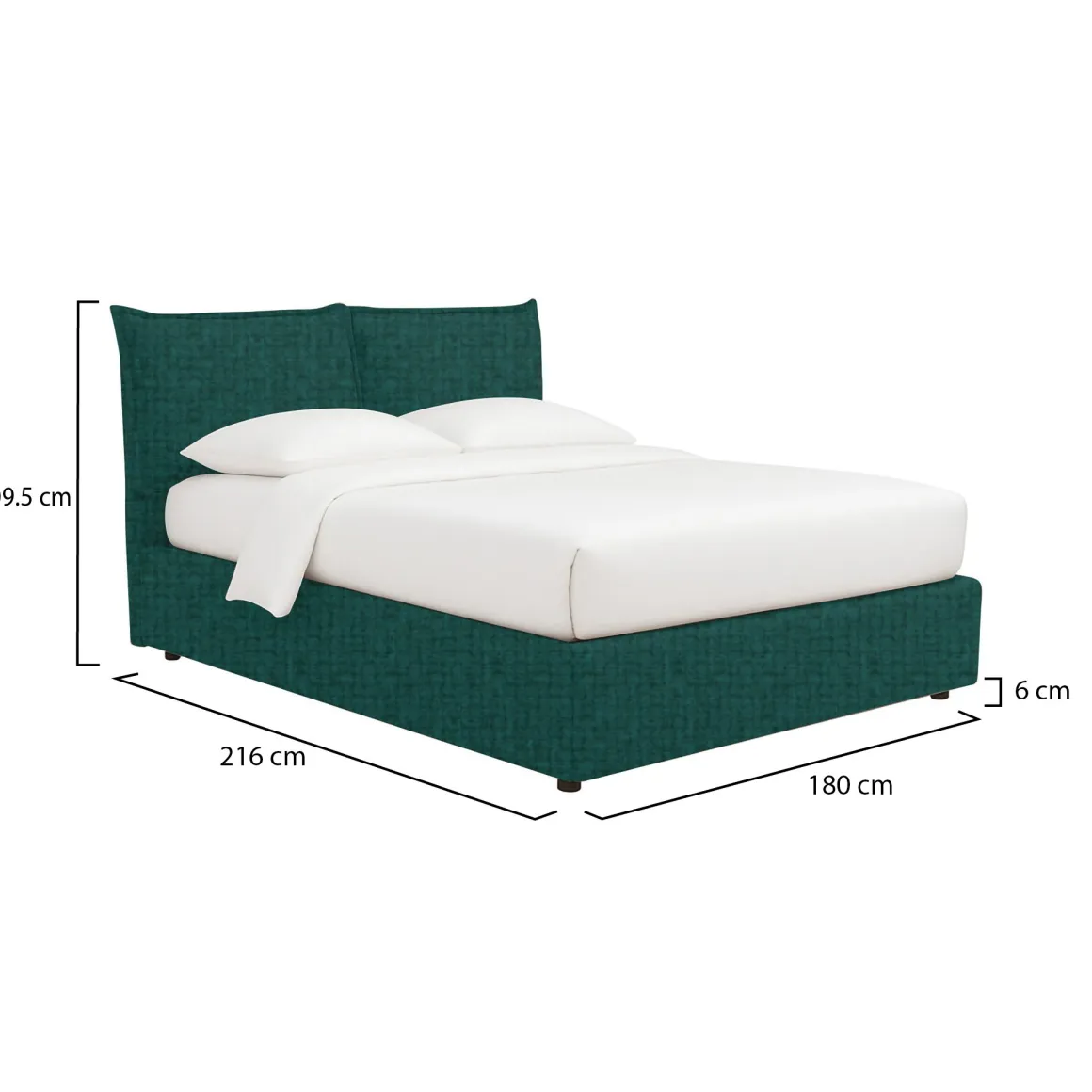 Letto Matrimoniale Verde Petrolio Sfoderabile Contenitore, Dimensione Materasso 160x190 cm - Calcio