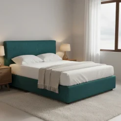 Letto Matrimoniale Verde Petrolio Sfoderabile Contenitore, Dimensione Materasso 160x190 cm - Fasanella