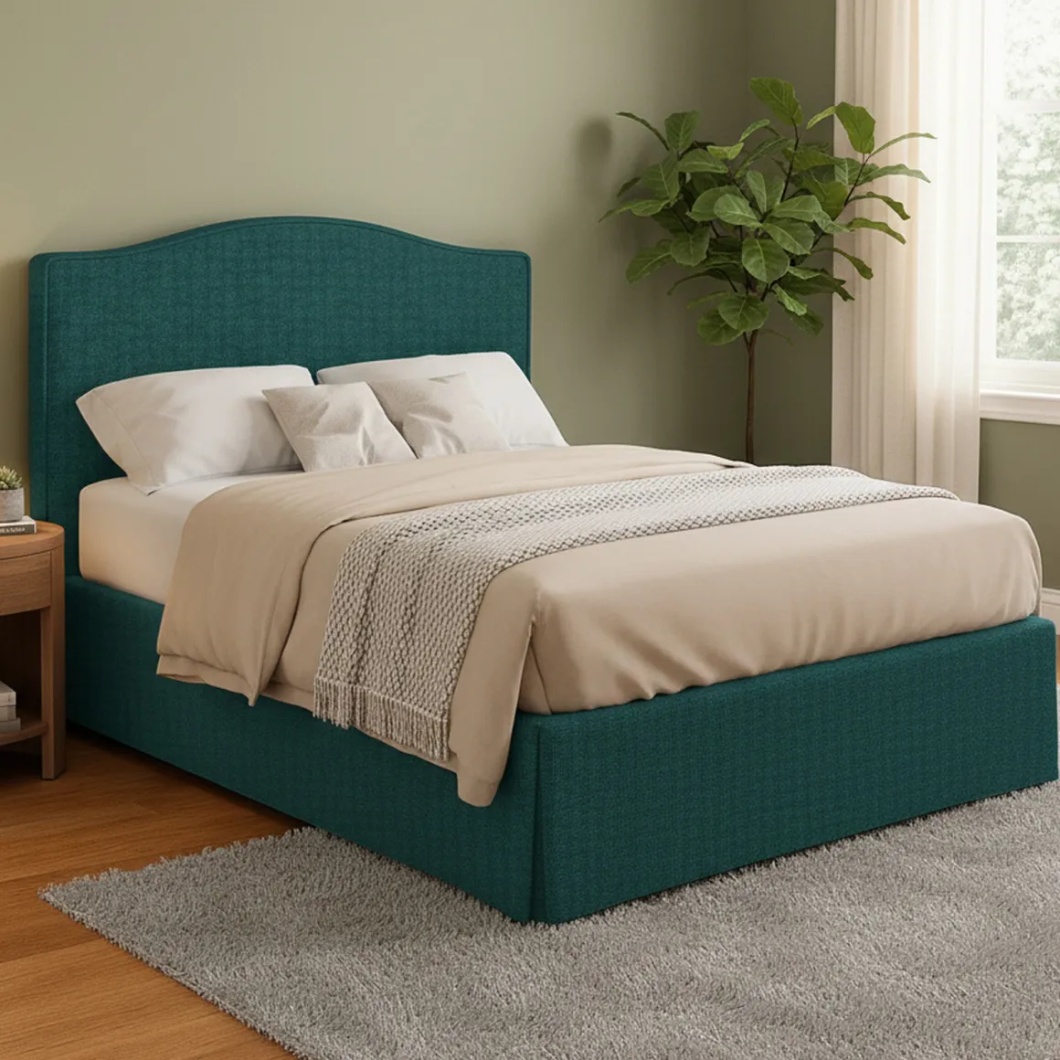 Letto Matrimoniale Verde Petrolio Sfoderabile Contenitore, Dimensione Materasso 160x190 cm - Turania