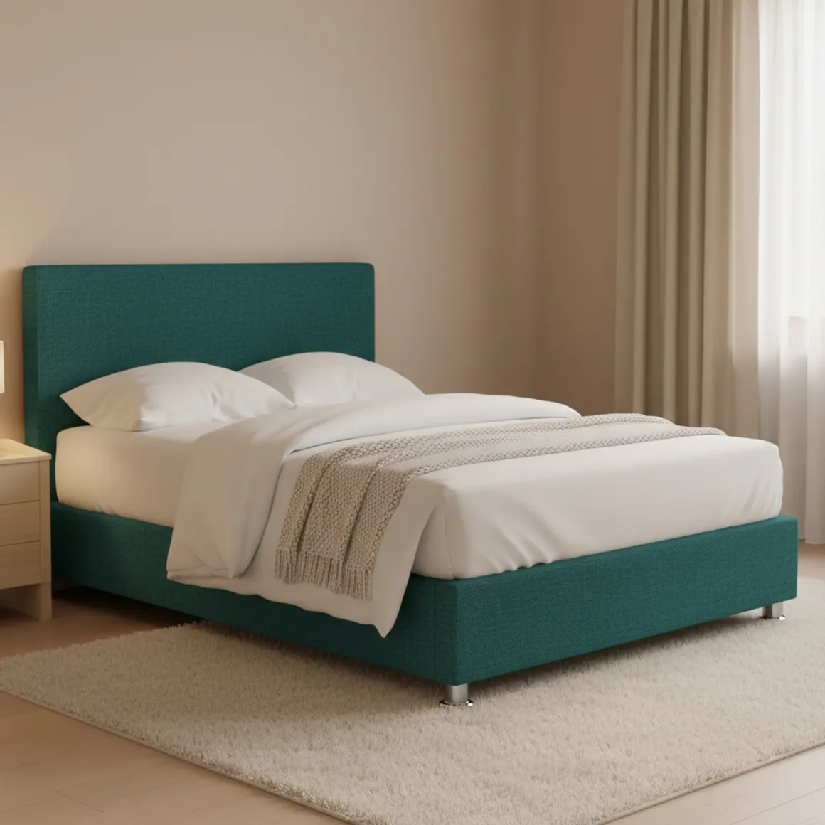 Letto Matrimoniale Verde Petrolio Sfoderabile Contenitore, Dimensione Materasso 160x200 cm - Lenta