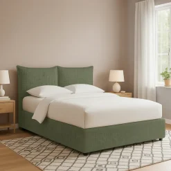 Letto Matrimoniale Verde Sfoderabile Contenitore, Dimensione Materasso 160x190 cm - Calcio