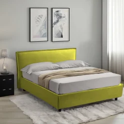 Letto Matrimoniale Verde Sfoderabile Contenitore, Dimensione Materasso 160x190 cm Made in Italy - Brolo
