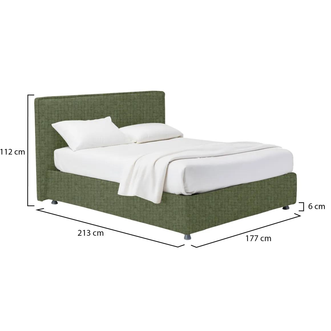 Letto Matrimoniale Verde Sfoderabile Contenitore, Dimensione Materasso 160x200 cm - Lenta