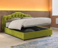 Letto Matrimoniale Verde Sfoderabile Contenitore, Dimensione Materasso 160x200 cm Made in Italy - Aly