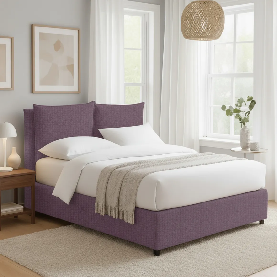 Letto Matrimoniale Viola Lilla Sfoderabile Contenitore, Dimensione Materasso 160x190 cm - Riesi