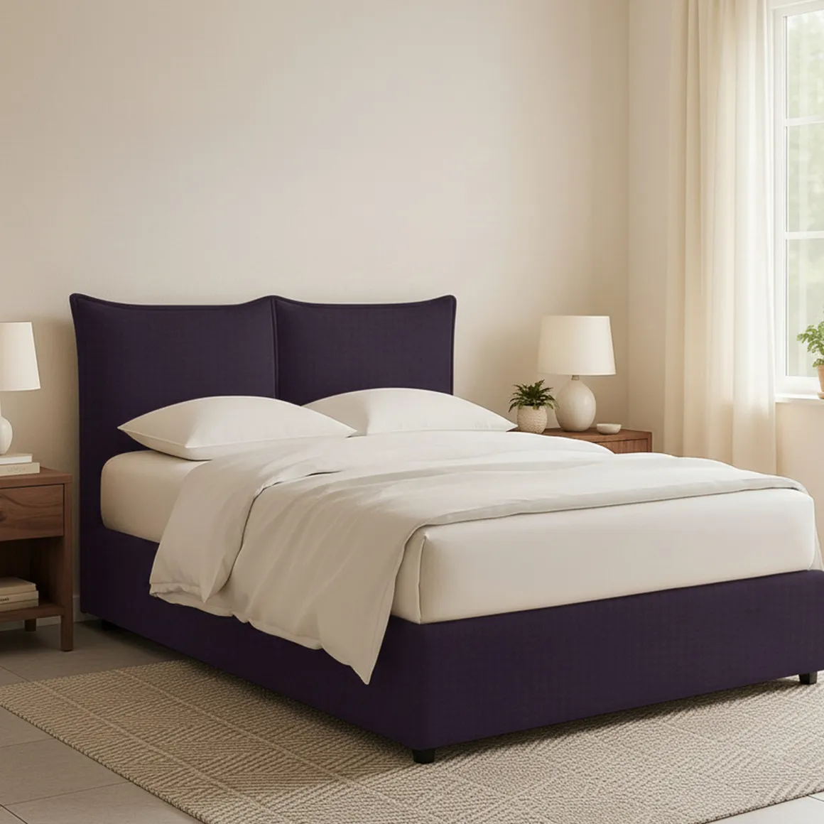 Letto Matrimoniale Viola Sfoderabile Contenitore, Dimensione Materasso 160x190 cm - Calcio