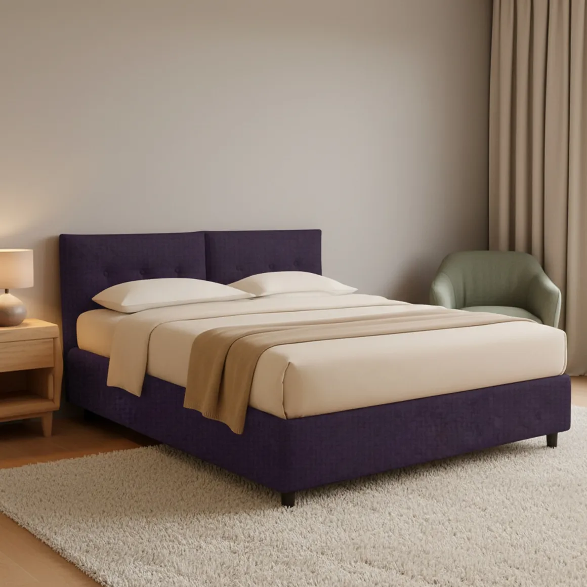 Letto Matrimoniale Viola Sfoderabile Contenitore, Dimensione Materasso 160x190 cm - Levice