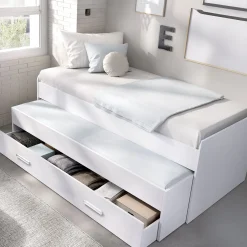 Letti Per Bambini > Dmora Letto per Bambini Contenitore Letto Superiore Adatto a Rete 90x200 cm Senza Piedini, Letto Inferiore Rete non Necessaria, - Glorenza Bianco