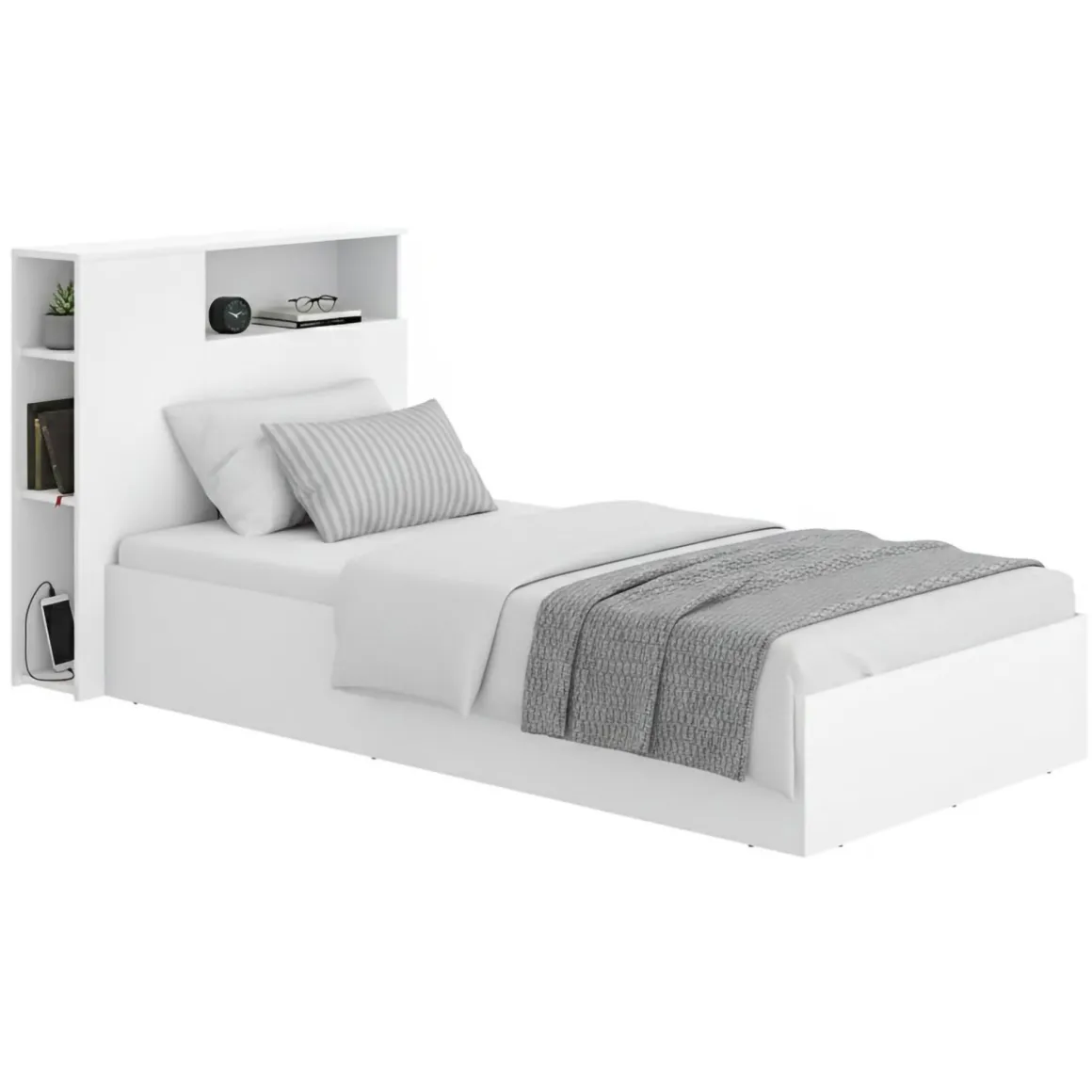 Letto per Bambini Bianco Contenitore, Dimensione Materasso 90x190 cm - Kenai