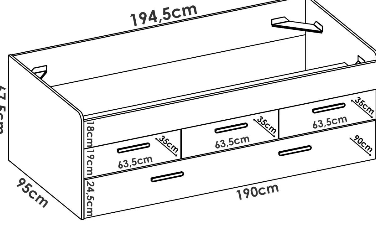 Cameretta|Letti Estraibili > Dmora Letto per bambini 4 cassetti 194x95cm - Aftro Bianco