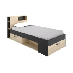 Letto per bambini scaffali e cassetti 218x99cm rovere e antracite - Adrielle