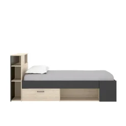 Letto per bambini scaffali e cassetti 218x99cm rovere e antracite - Adrielle