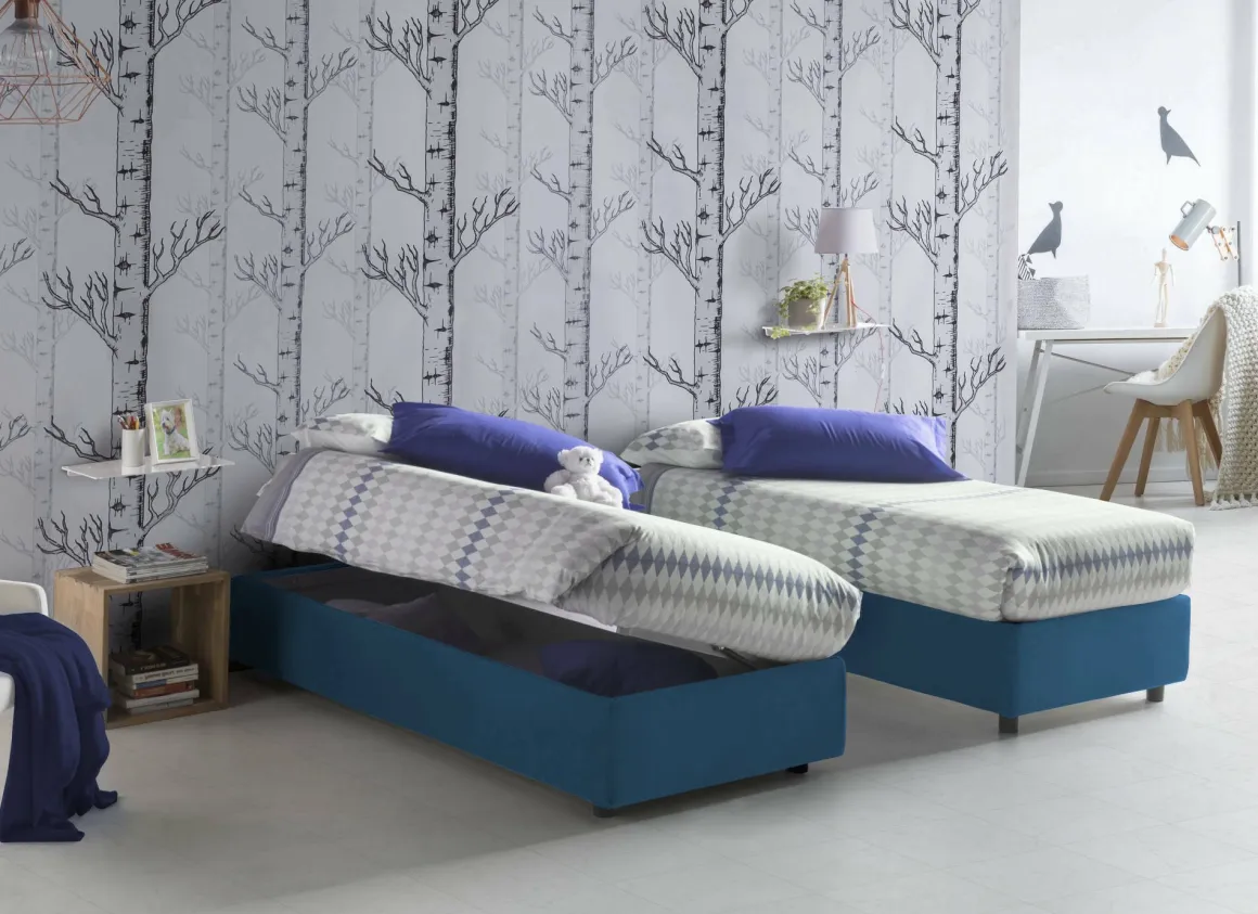 Letto 1 piazza con contenitore blu 95x205 - Abbi