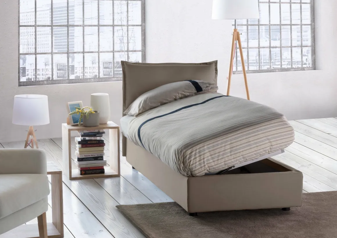 Letto 1 piazza con contenitore tortora 95x205cm chic - Aren