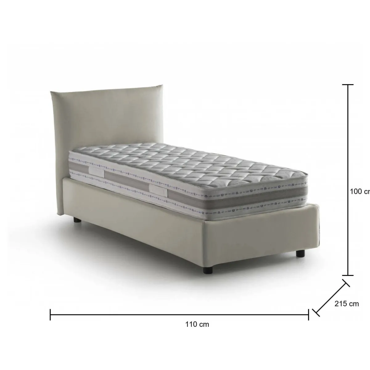 Letti Singoli|Letti Contenitore > Dmora Letto 1 piazza contenitore 110x215cm rivestimento in tessuto - Astianatte Beige