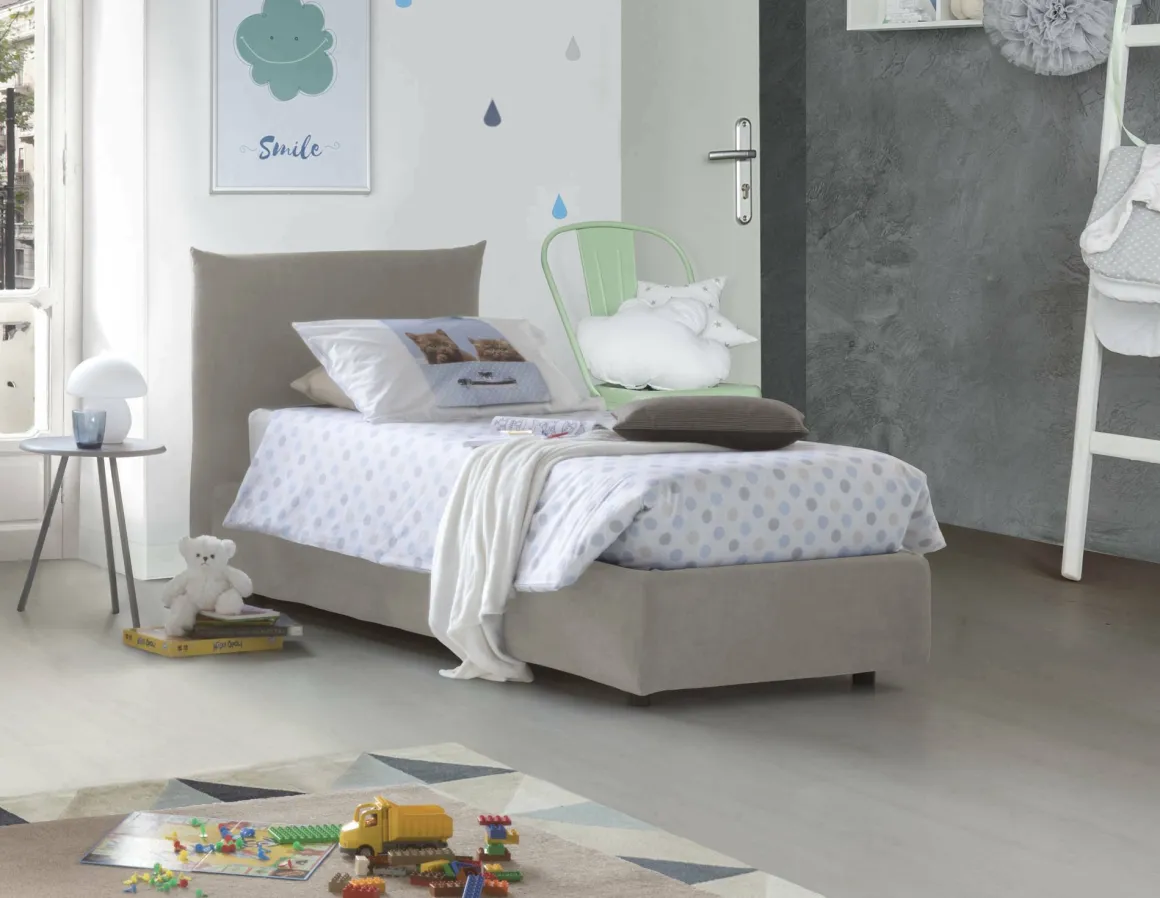 Letto 1 piazza contenitore beige 110x215cm sfoderabile - Azeglio