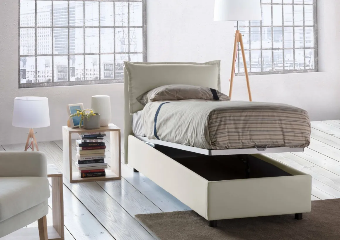Letto 1 piazza contenitore beige 95x205cm elegante - Armaduk