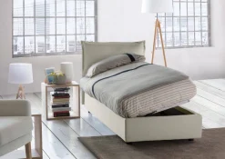 Letto 1 piazza contenitore beige 95x205cm rivestito in tessuto - Aren