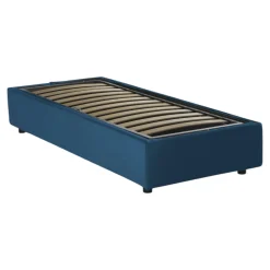 Letto 1 piazza contenitore blu 95x205cm rivestito in tessuto - Agenta