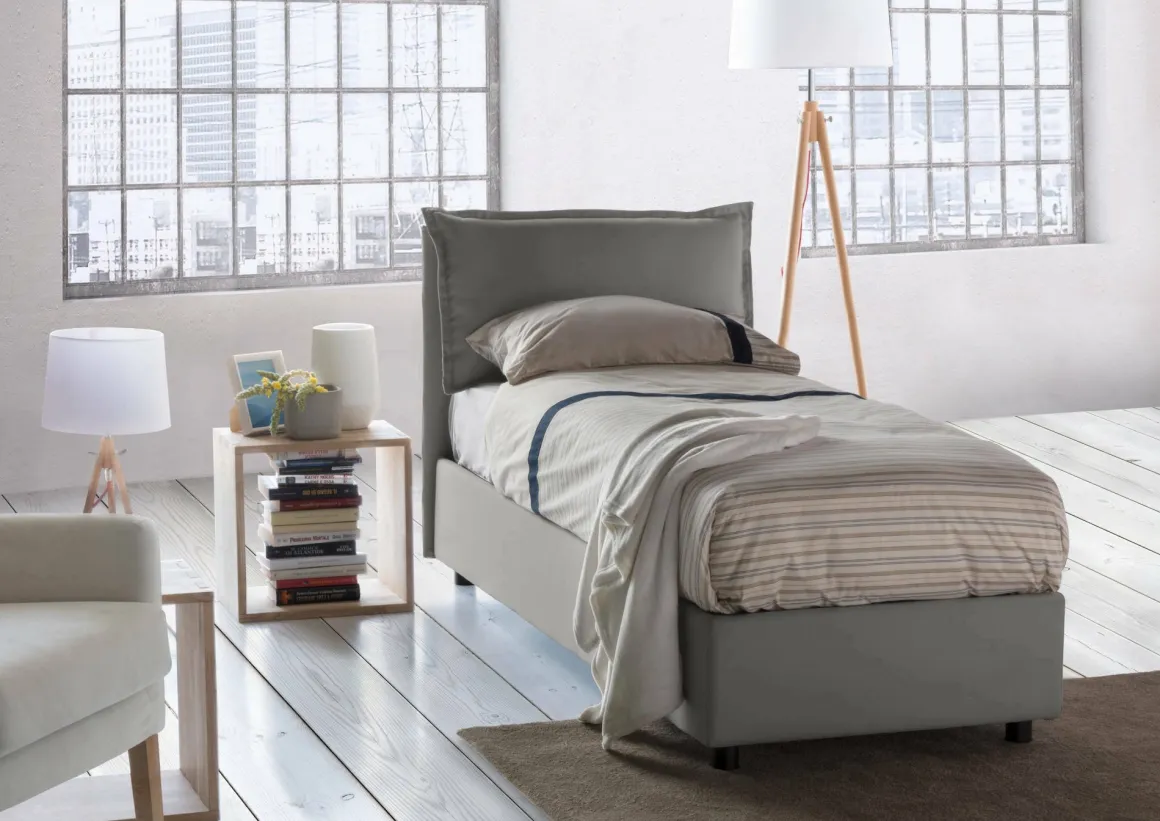 Letto 1 piazza contenitore grigio 95x205cm comfort - Aphrodite