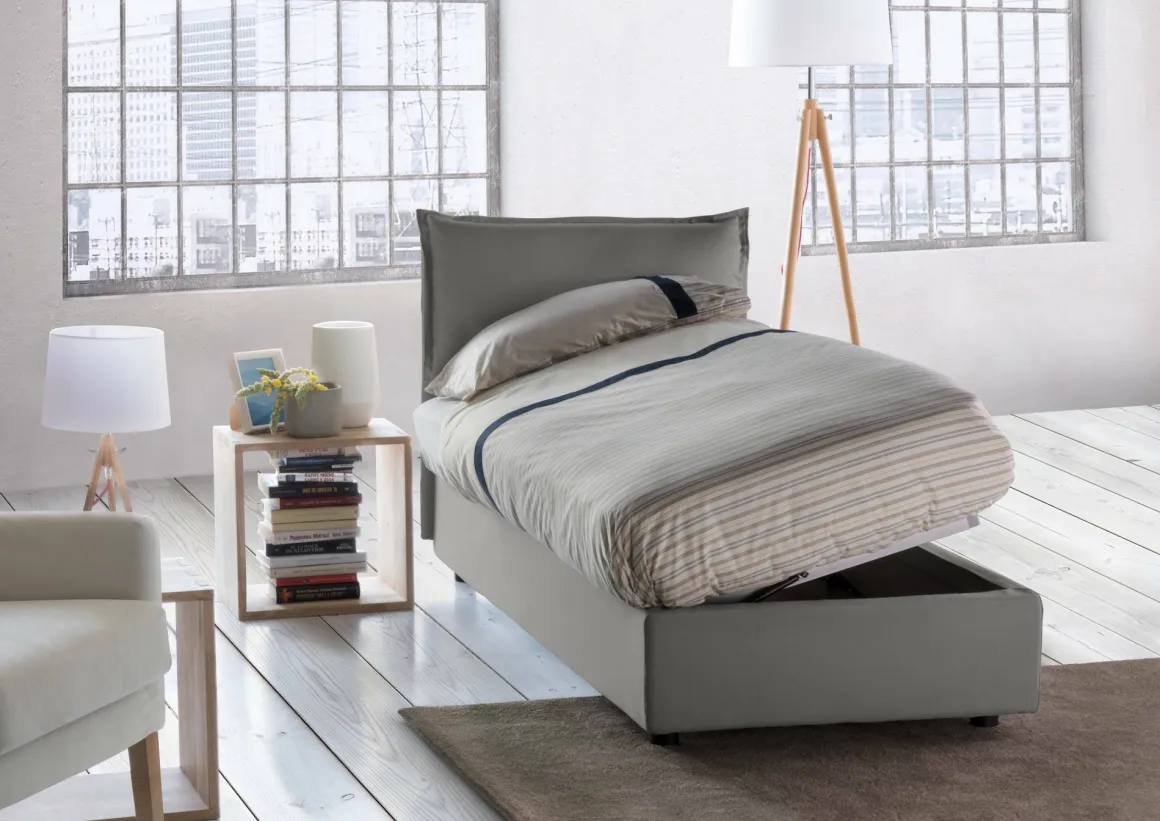 Letto 1 piazza contenitore grigio 95x205cm comfort - Aphrodite
