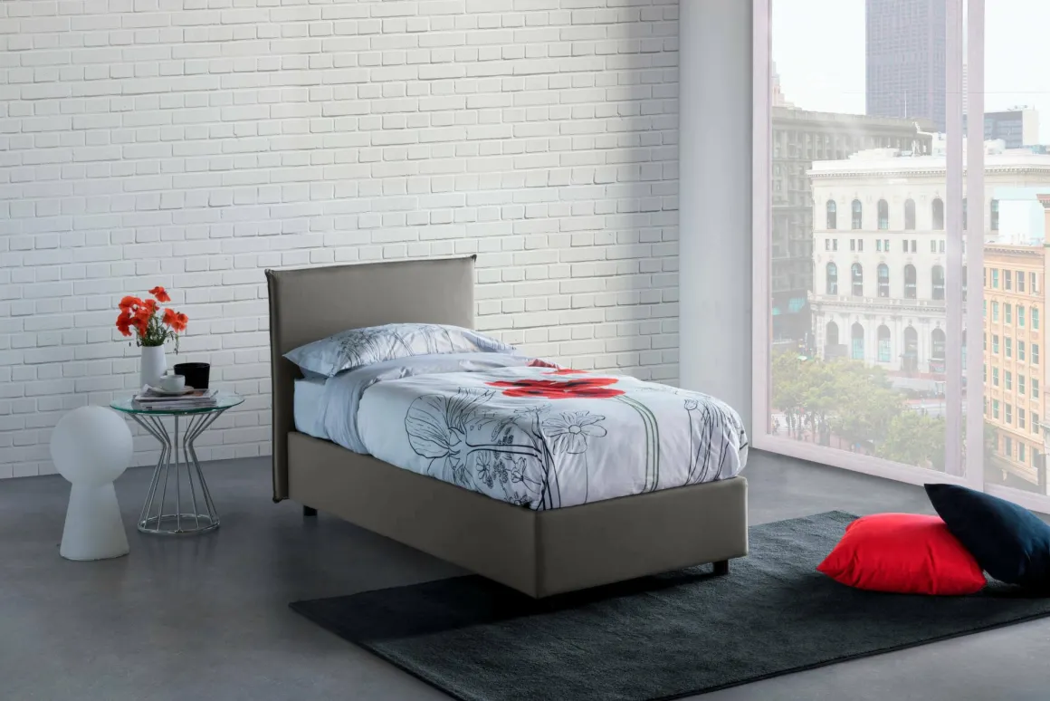 Letto 1 piazza contenitore grigio 95x205cm moderno - Acuila