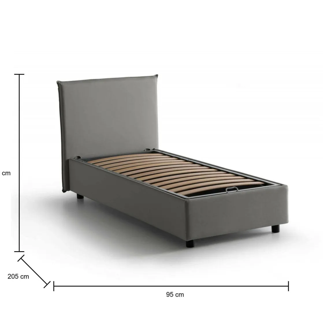 Letto 1 piazza contenitore grigio 95x205cm moderno - Acuila