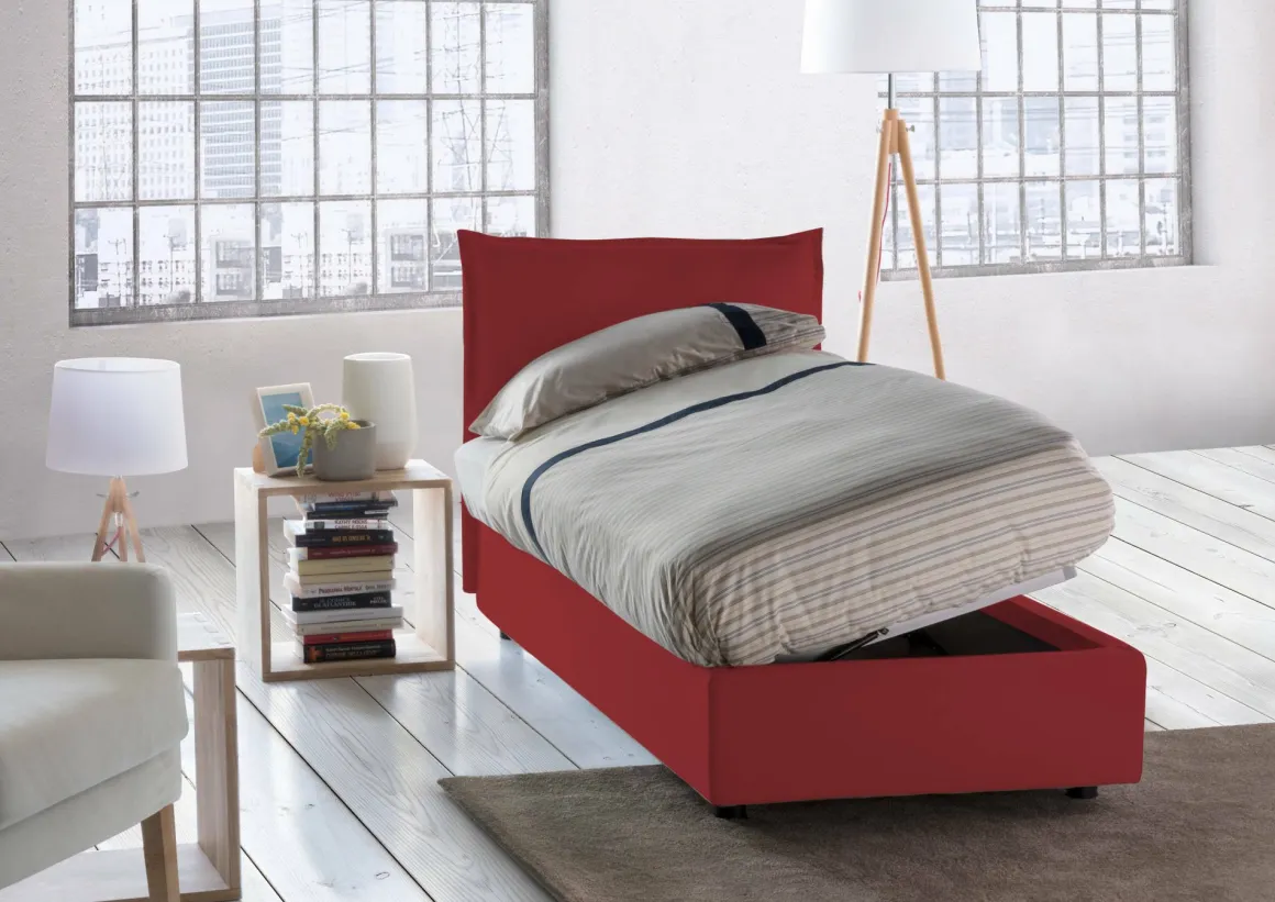 Letti Singoli|Letti Contenitore > Dmora Letto 1 piazza contenitore 95x205cm rete inclusa - Aquolina Rosso