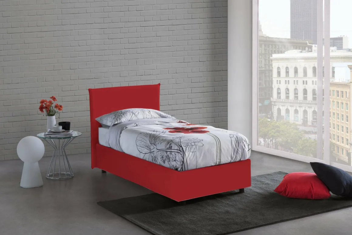 Letto 1 piazza contenitore rosso 95x205cm rivestimento in tessuto - Aquilla