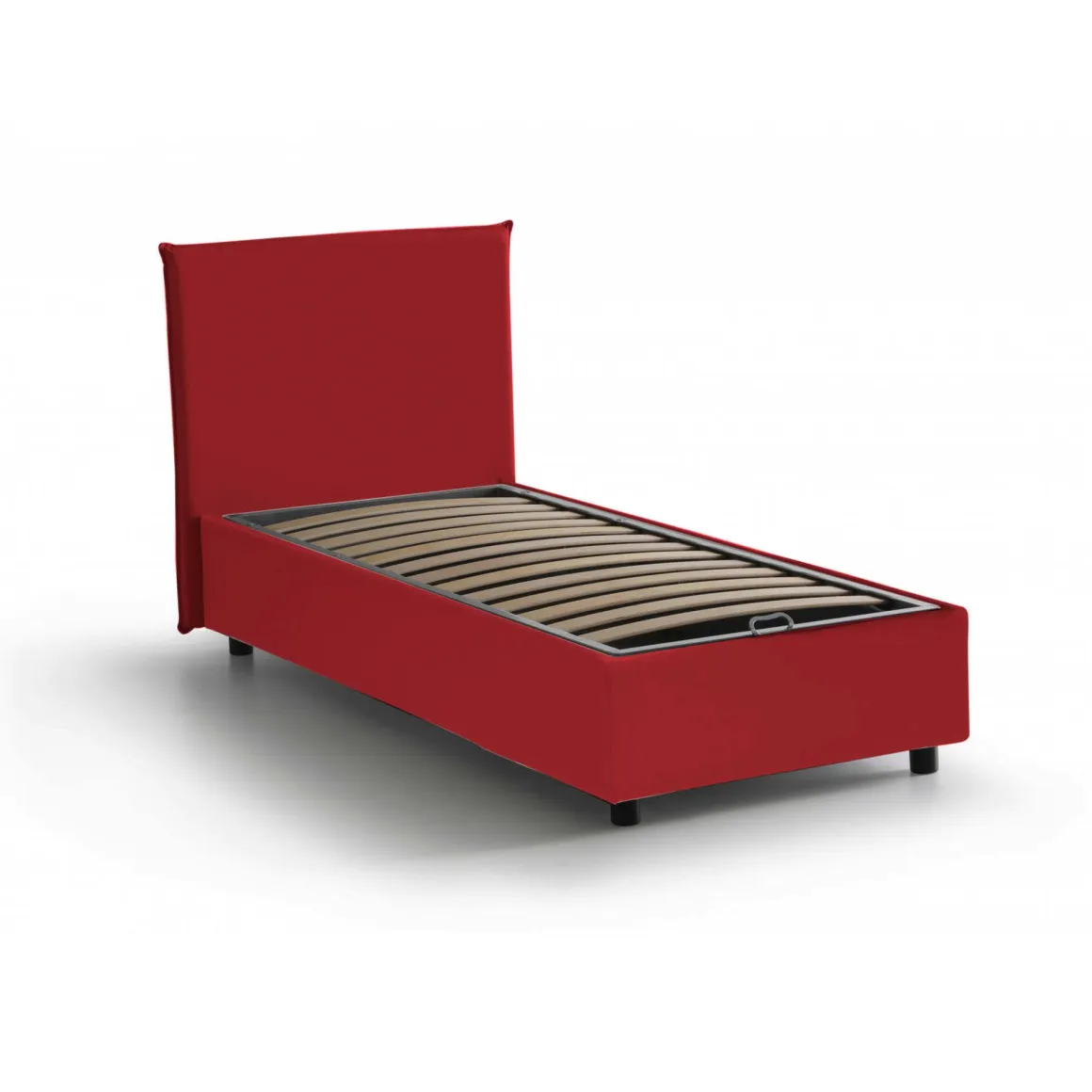 Letto 1 piazza contenitore rosso 95x205cm rivestimento in tessuto - Aquilla