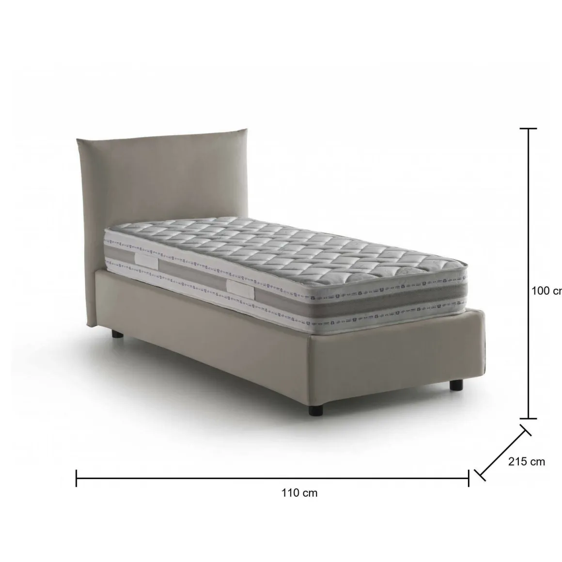 Letto 1 piazza contenitore tortora 110x215cm rivestimento in tessuto - Astianatte