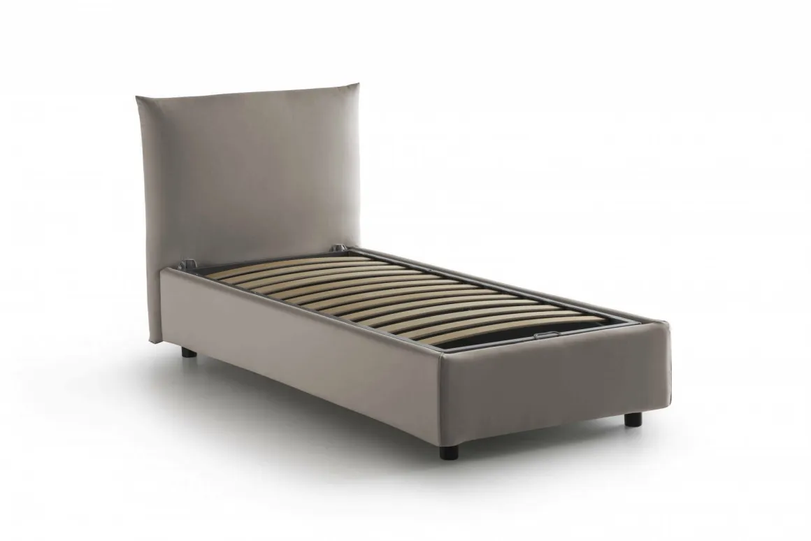 Letto 1 piazza contenitore tortora 110x215cm rivestimento in tessuto - Astianatte