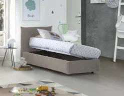 Letto 1 piazza contenitore tortora 110x215cm rivestimento in tessuto - Astianatte
