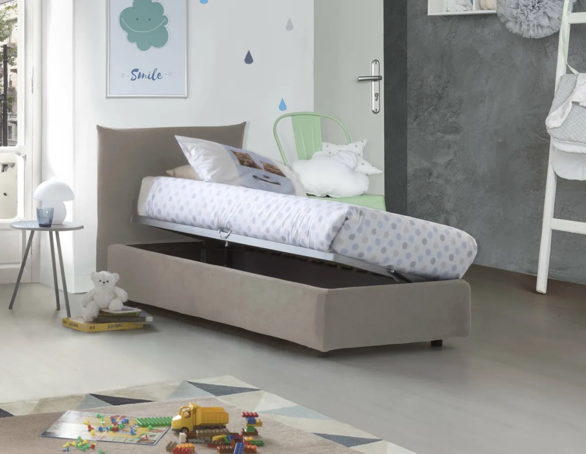 Letto 1 piazza contenitore tortora 110x215cm rivestimento in tessuto - Astianatte
