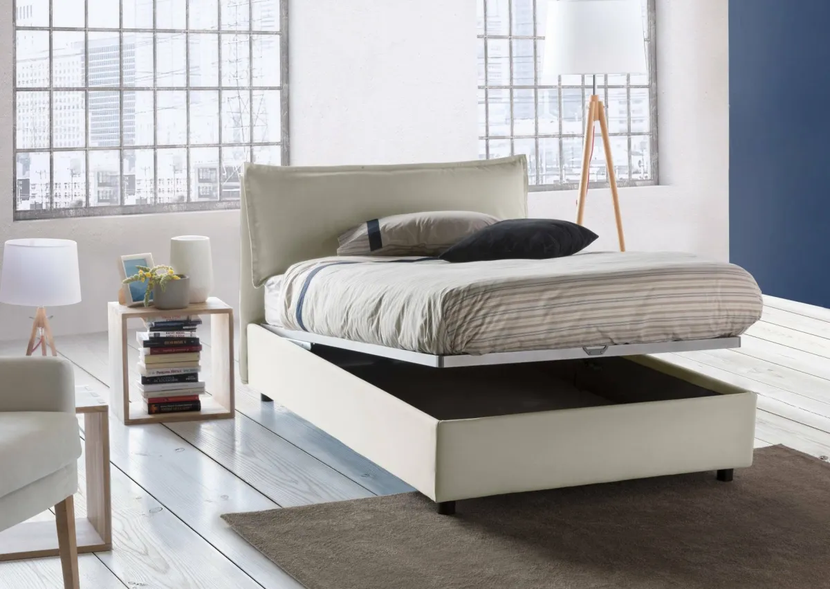 Letti Piazza E Mezza|Letti Contenitore > Dmora Letto piazza e mezza Abbygale, con materasso Cm 120x200 incluso, Beige