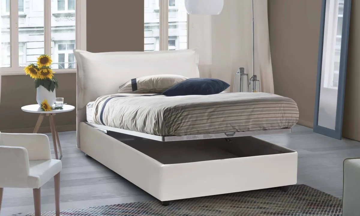 Letti Piazza E Mezza|Letti Contenitore > Dmora Letto piazza e mezza Aconito, con materasso Cm 120x200 incluso, Bianco