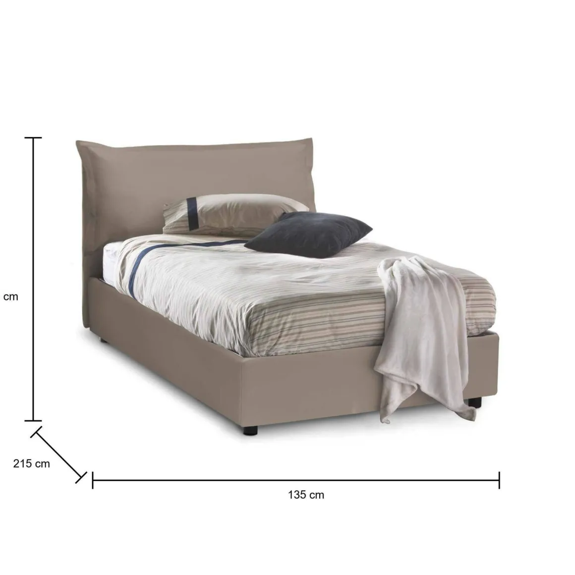 Letto piazza e mezza Aconito, con materasso Cm 120x200 incluso, Tortora