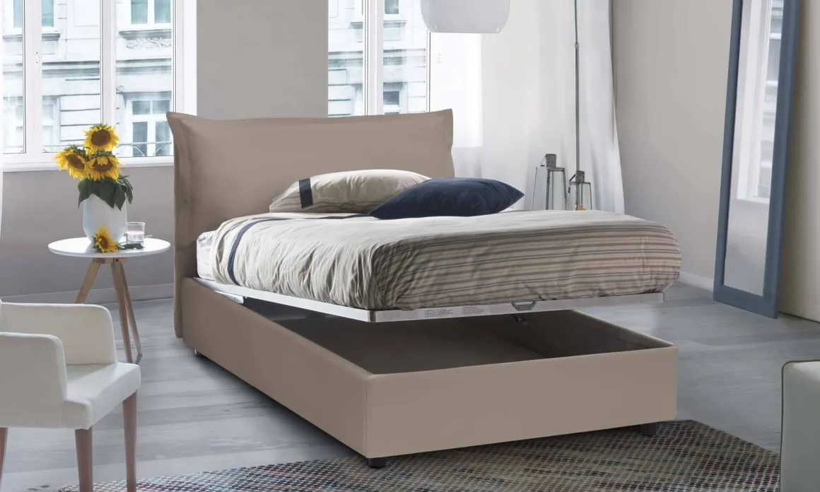 Letto piazza e mezza Aconito, con materasso Cm 120x200 incluso, Tortora
