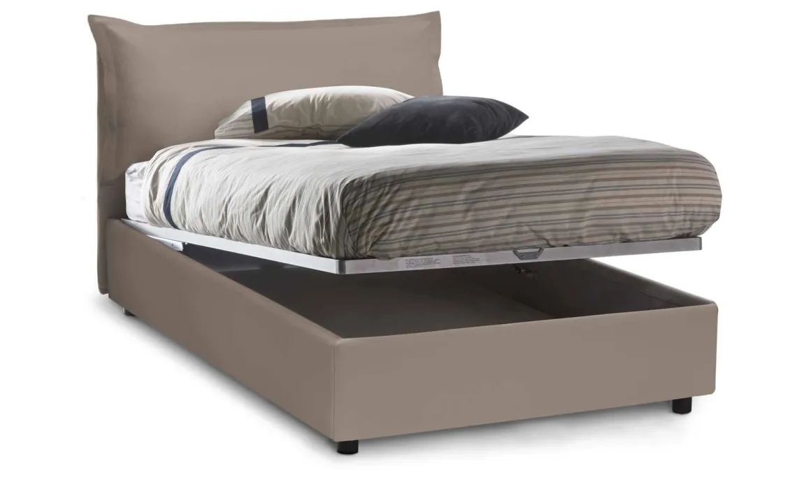 Letto piazza e mezza Aconito, con materasso Cm 120x200 incluso, Tortora