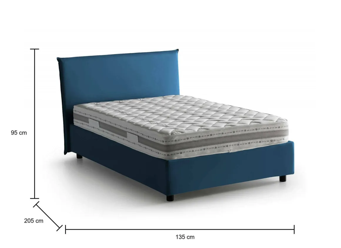 Letto piazza e mezza Alush, con materasso Cm 120x190 incluso, Blu