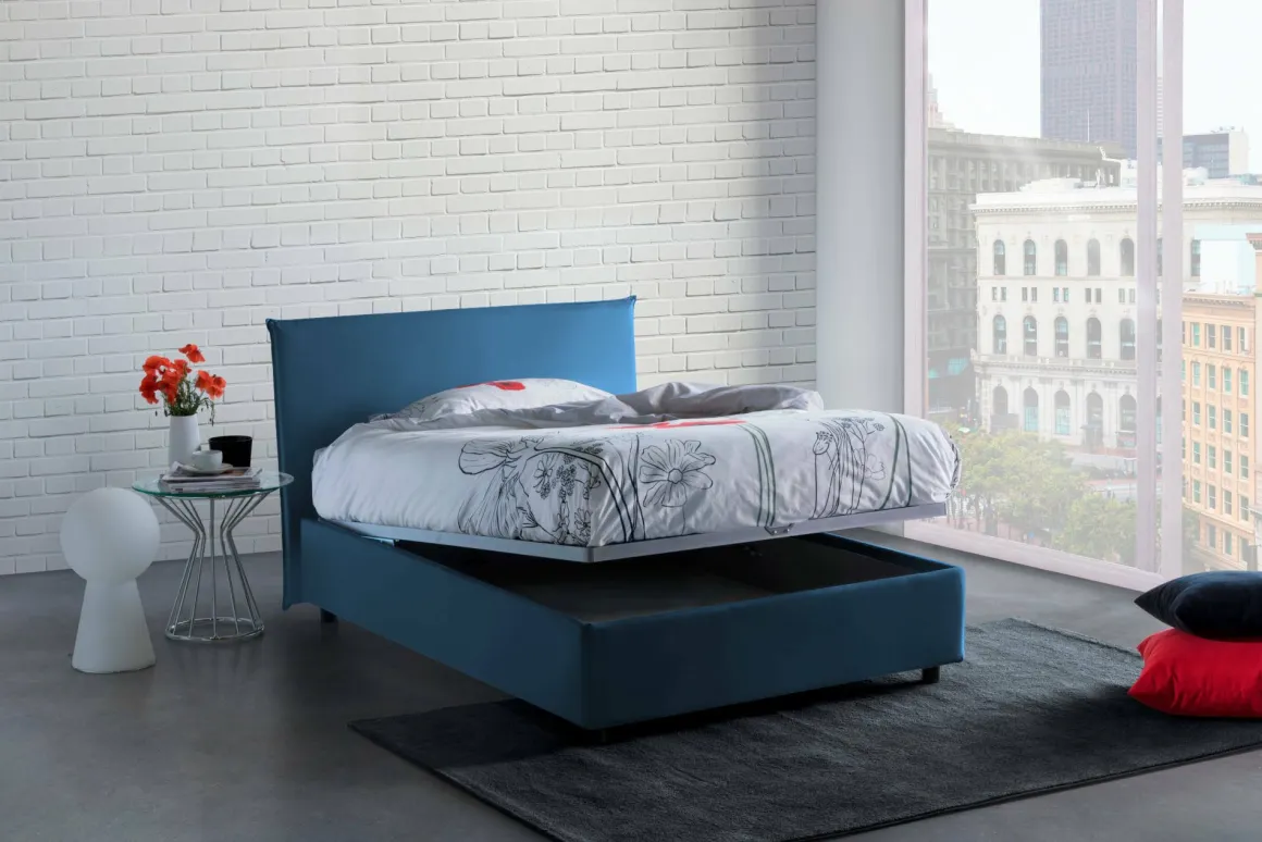 Letto piazza e mezza Alush, con materasso Cm 120x190 incluso, Blu